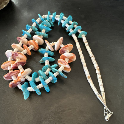 Santo Domingo Blue Turquoise Orange Spiny Bead Necklace 32" 18910