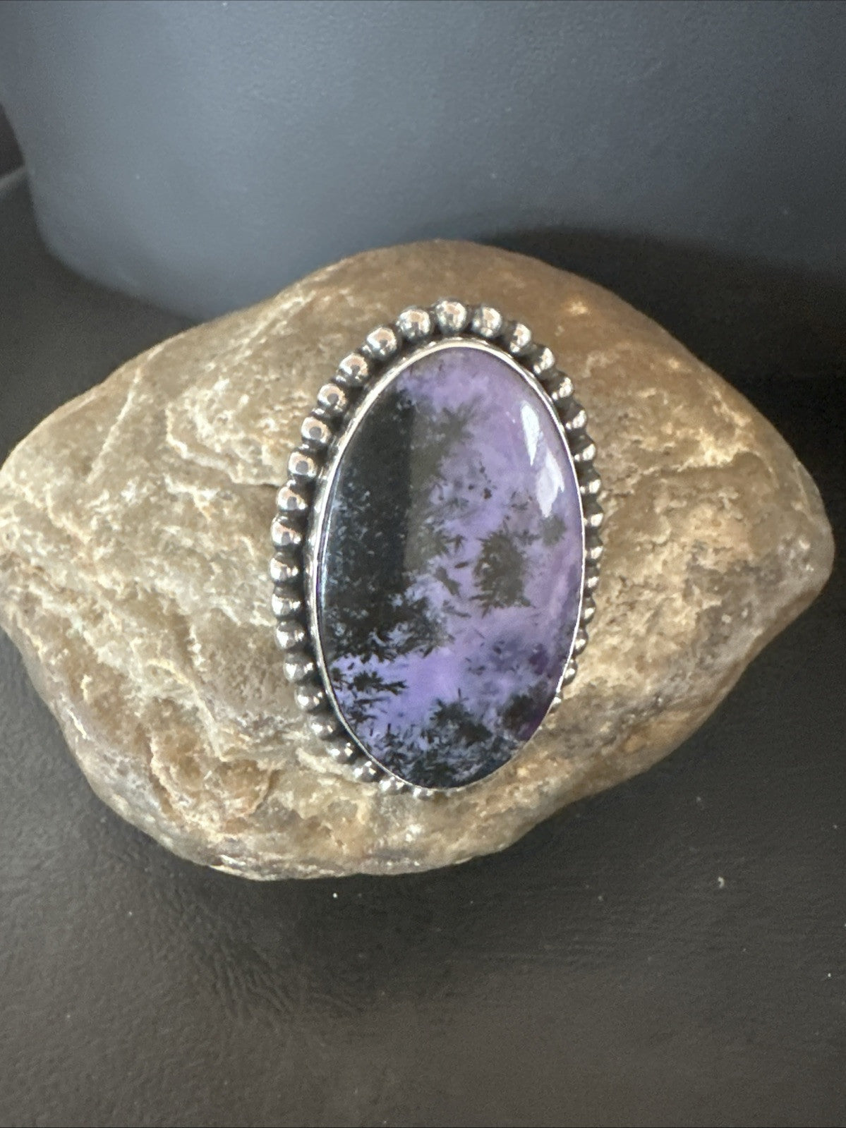 H Joe Purple Charoite Navajo Sterling Silver Oval Ring Size 7.5 18963
