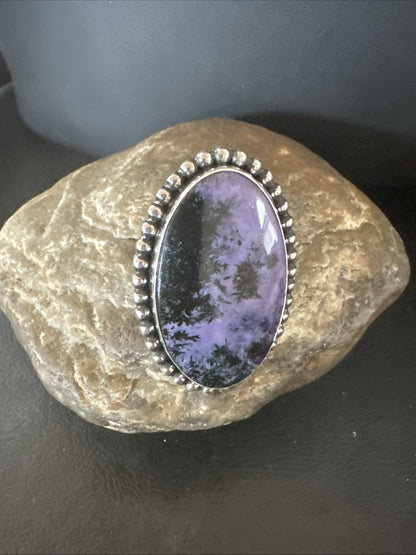 H Joe Purple Charoite Navajo Sterling Silver Oval Ring Size 7.5 18963