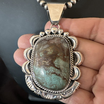 Yazzie Navajo Sterling Silver Blue Rustic Turquoise Necklace Pendant 18976