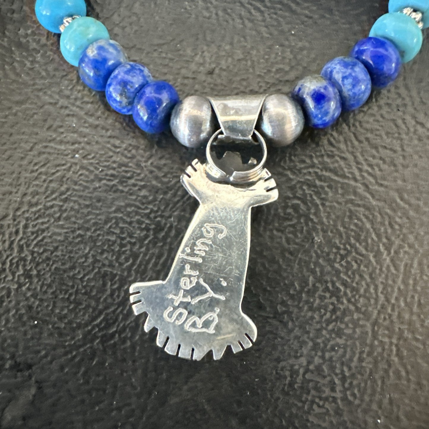 WoMens Opal Inlay Pendant Navajo Sterling Silver Blue Lapis Bead Necklace 18920