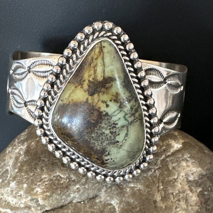 Navajo Green TURQUOISE Stamped Sterling Silver Cuff Bracelet 18876