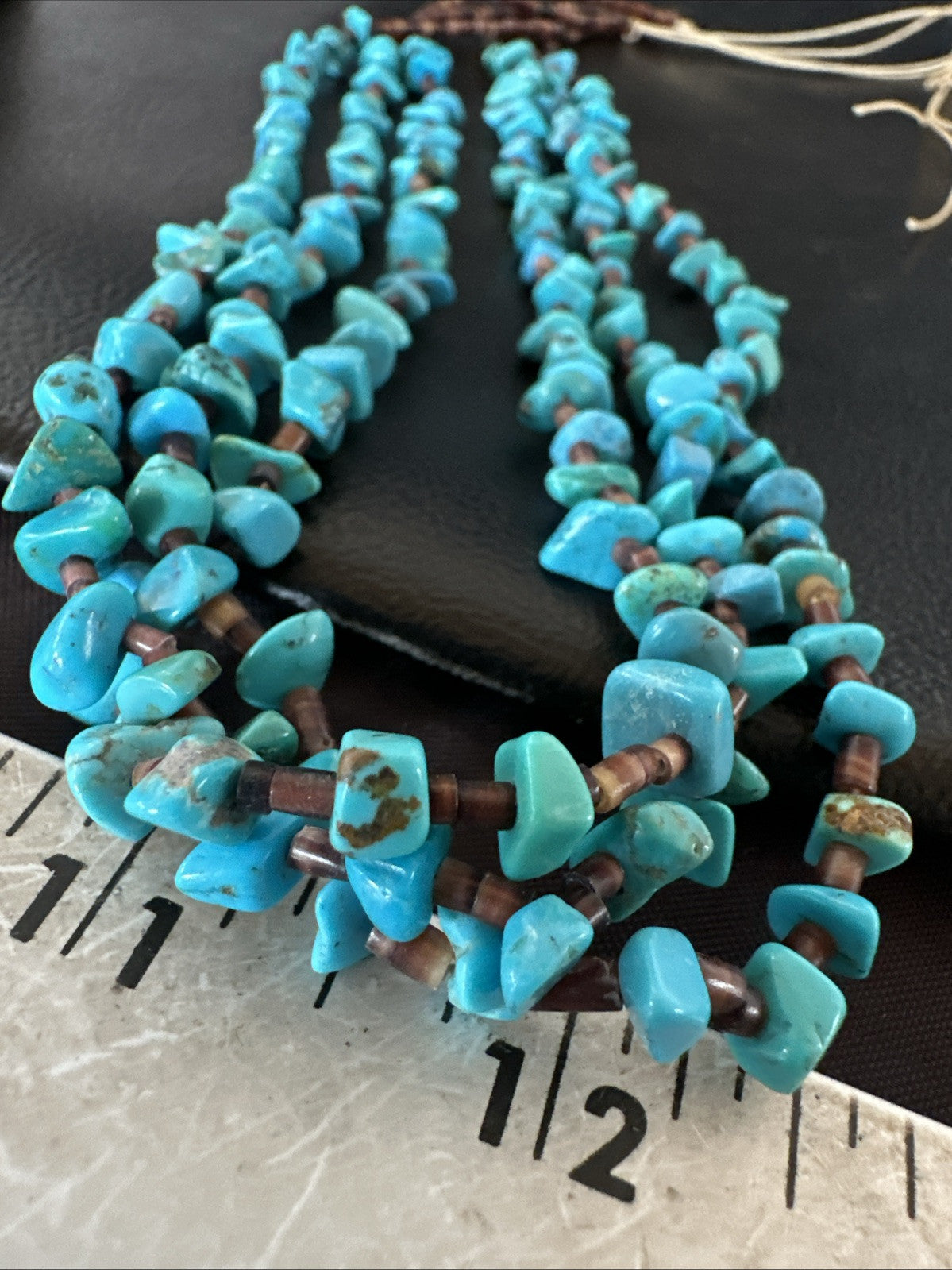 Blue Kingman Turquoise Shell 3 Strand Santo Domingo Necklace 24" 18892