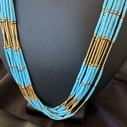 Gold Filled Blue Turquoise Heishi 10S Liquid Sterling Silver Necklace 24” 18909