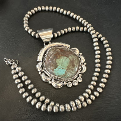 Yazzie Navajo Sterling Silver Blue Rustic Turquoise Necklace Pendant 18971