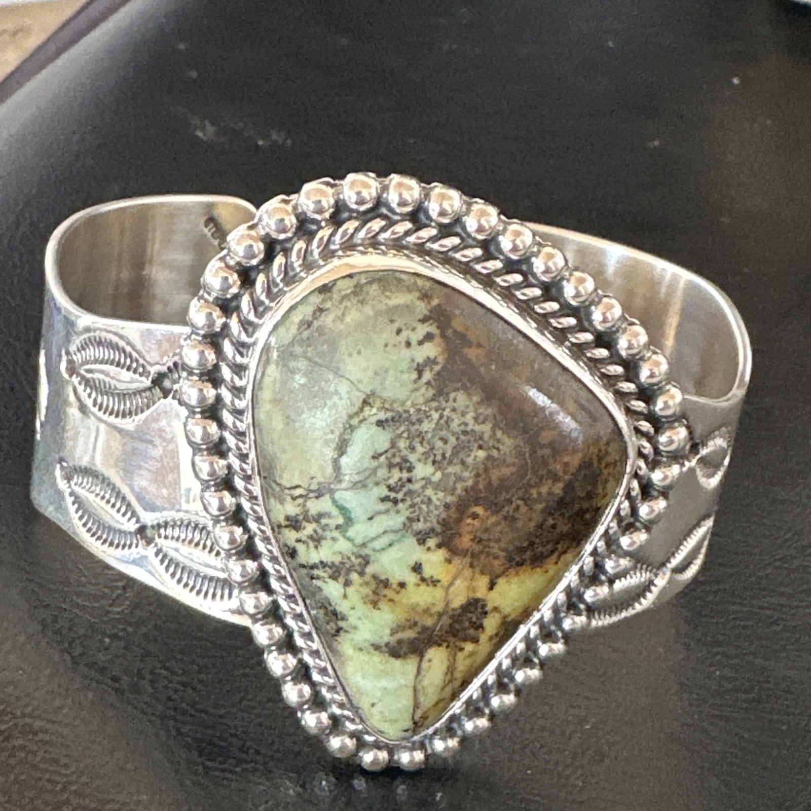 Navajo Green TURQUOISE Stamped Sterling Silver Cuff Bracelet 18876