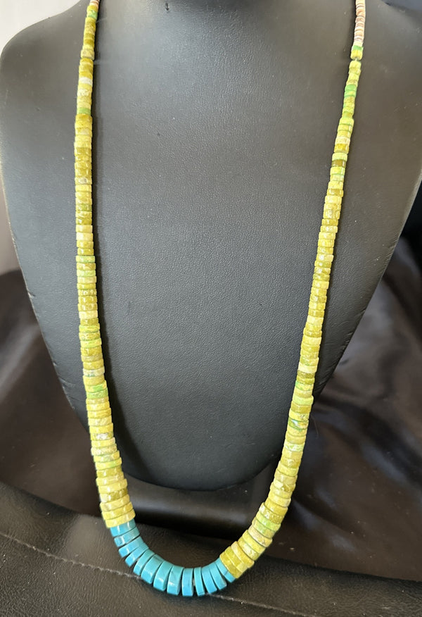 Santo Domingo Blue Turquoise Green Bead Necklace 26" | Authentic Native American Handmade | 18907