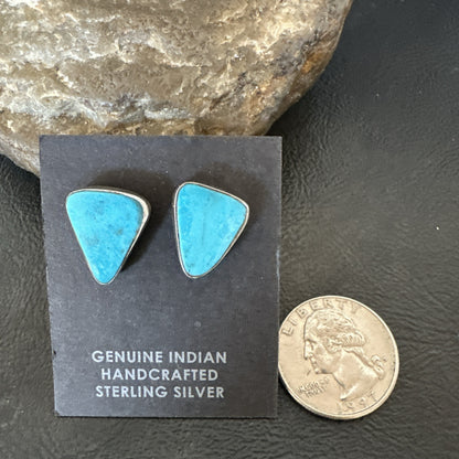 Blue Kingman Turquoise Navajo Sterling Silver Post Stud Earrings 18945