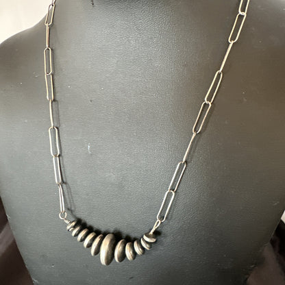 Navajo Rondel Saucer Flat Sterling Silver Beads Chain Necklace 18” 18948