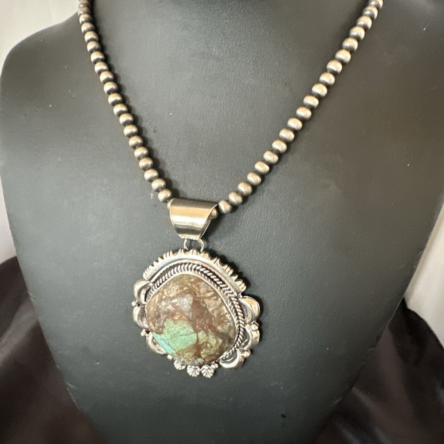 Yazzie Navajo Sterling Silver Blue Rustic Turquoise Necklace Pendant 18971