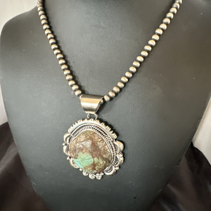 Yazzie Navajo Sterling Silver Blue Rustic Turquoise Necklace Pendant 18971
