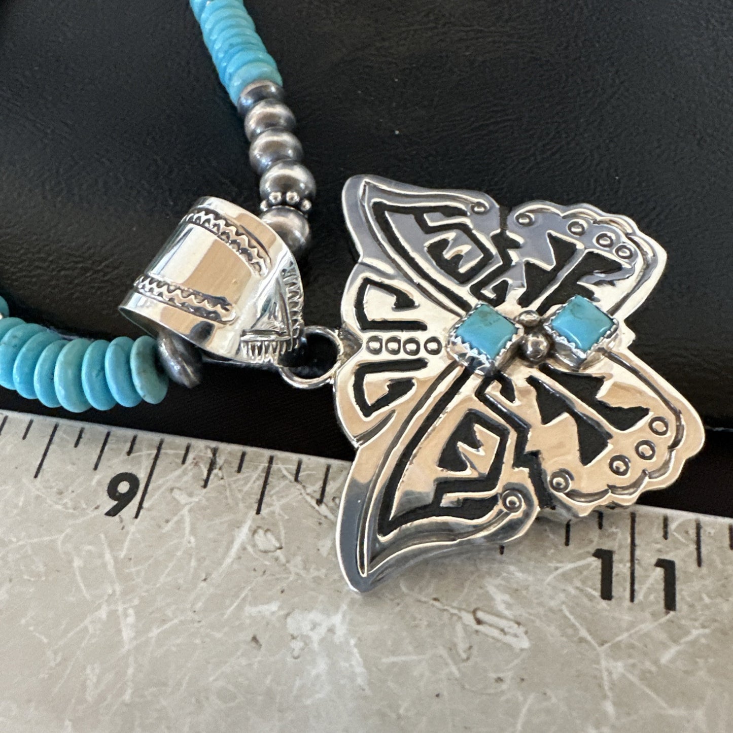 Butterfly Blue Turquoise Pendant Navajo Sterling Silver Necklace 24" 18904