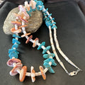 Santo Domingo Blue Turquoise Orange Spiny Bead Necklace 32" | Authentic Native American Handmade | 18910