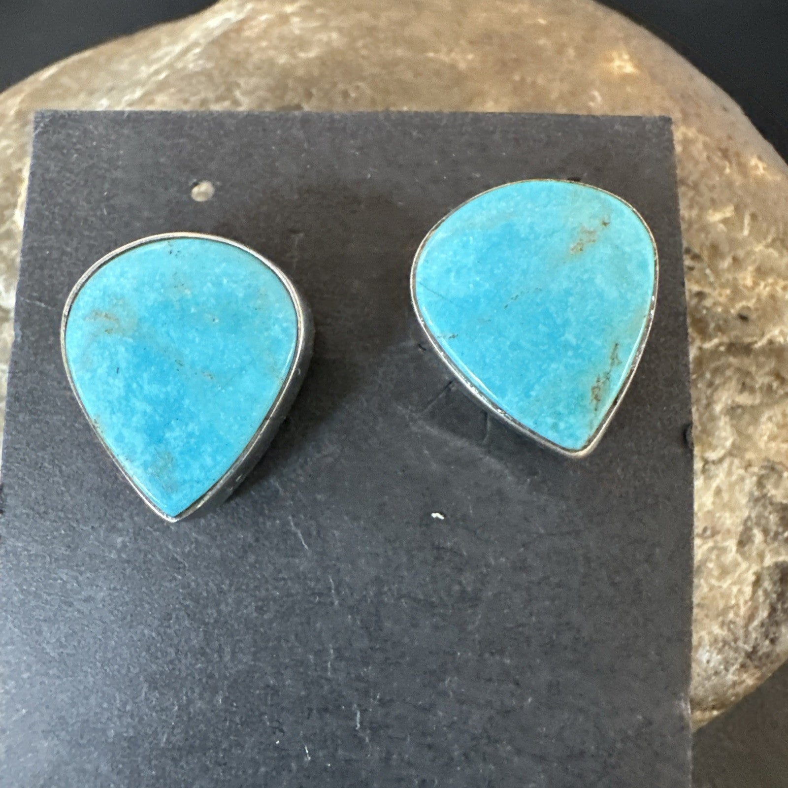 Blue Kingman Turquoise Navajo Sterling Silver Post Stud Earrings 18952