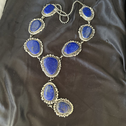 XXL Mens Womens Lapis Lazuli  Sterling Silver Beads Lariat Necklace 31" 18987