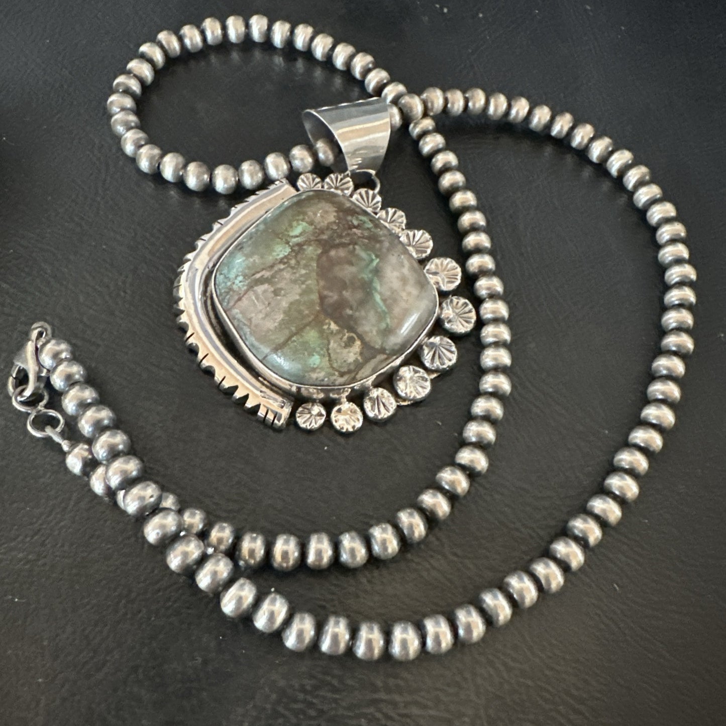 Yazzie Navajo Sterling Silver Blue Rustic Turquoise Necklace Pendant 18972