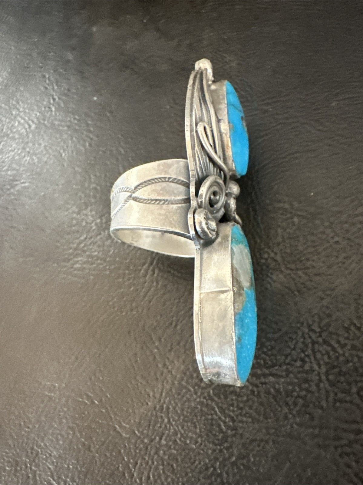 XL Navajo Cluster Blue Kingman Turquoise Sterling Silver Ring Sz 7 18990