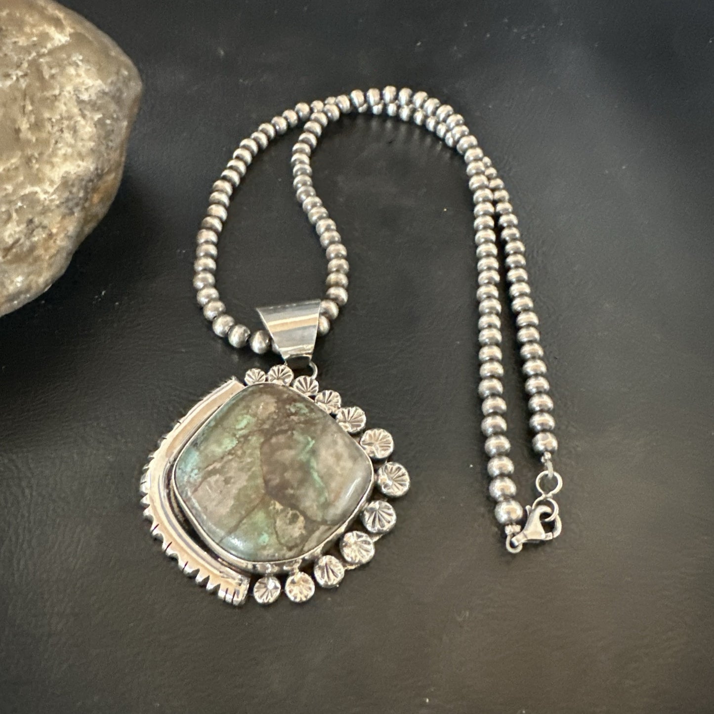 Yazzie Navajo Sterling Silver Blue Rustic Turquoise Necklace Pendant 18972