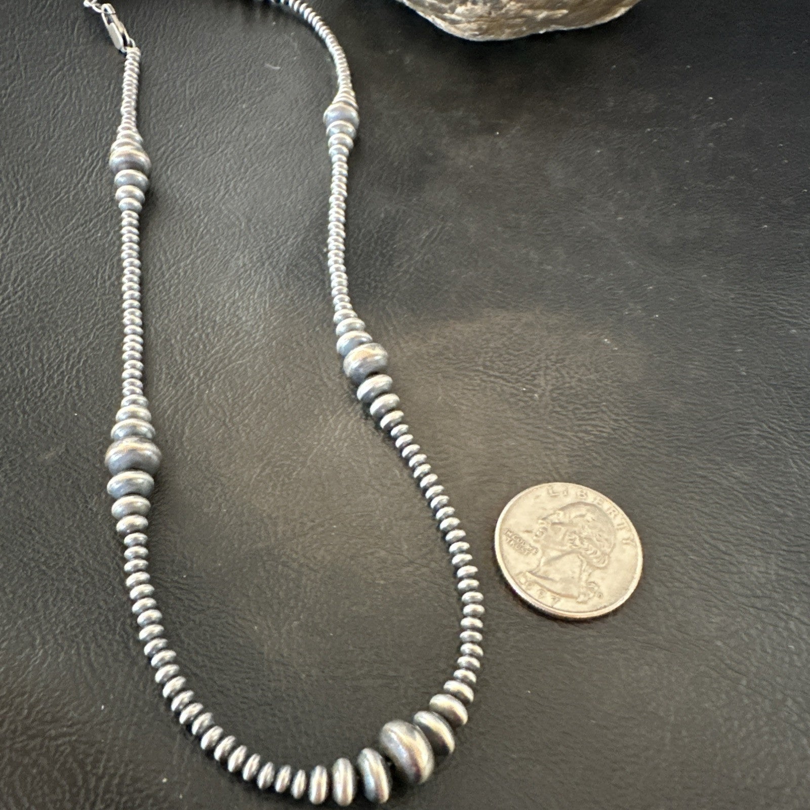 Sterling Silver Beads Rondelle Flat Saucer Sterling Silver 18” Necklace 18934