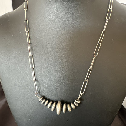 Navajo Rondel Saucer Flat Sterling Silver Beads Chain Necklace 18” 18948