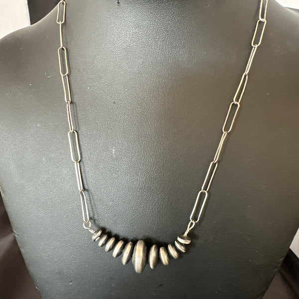 Navajo Rondelle Saucer Flat Beads Chain Necklace 18" | Sterling Silver | Authentic Native American Handmade | 18948