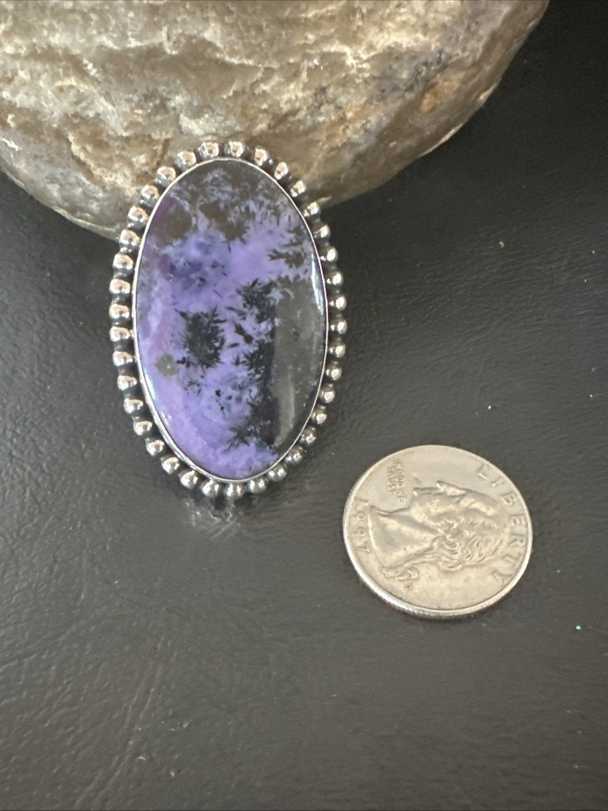 H Joe Purple Charoite Navajo Sterling Silver Oval Ring Size 7.5 18963