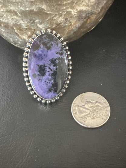 H Joe Purple Charoite Navajo Sterling Silver Oval Ring Size 7.5 18963