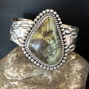 Navajo Green TURQUOISE Stamped Cuff Bracelet | Sterling Silver | Authentic Native American Handmade | 18876