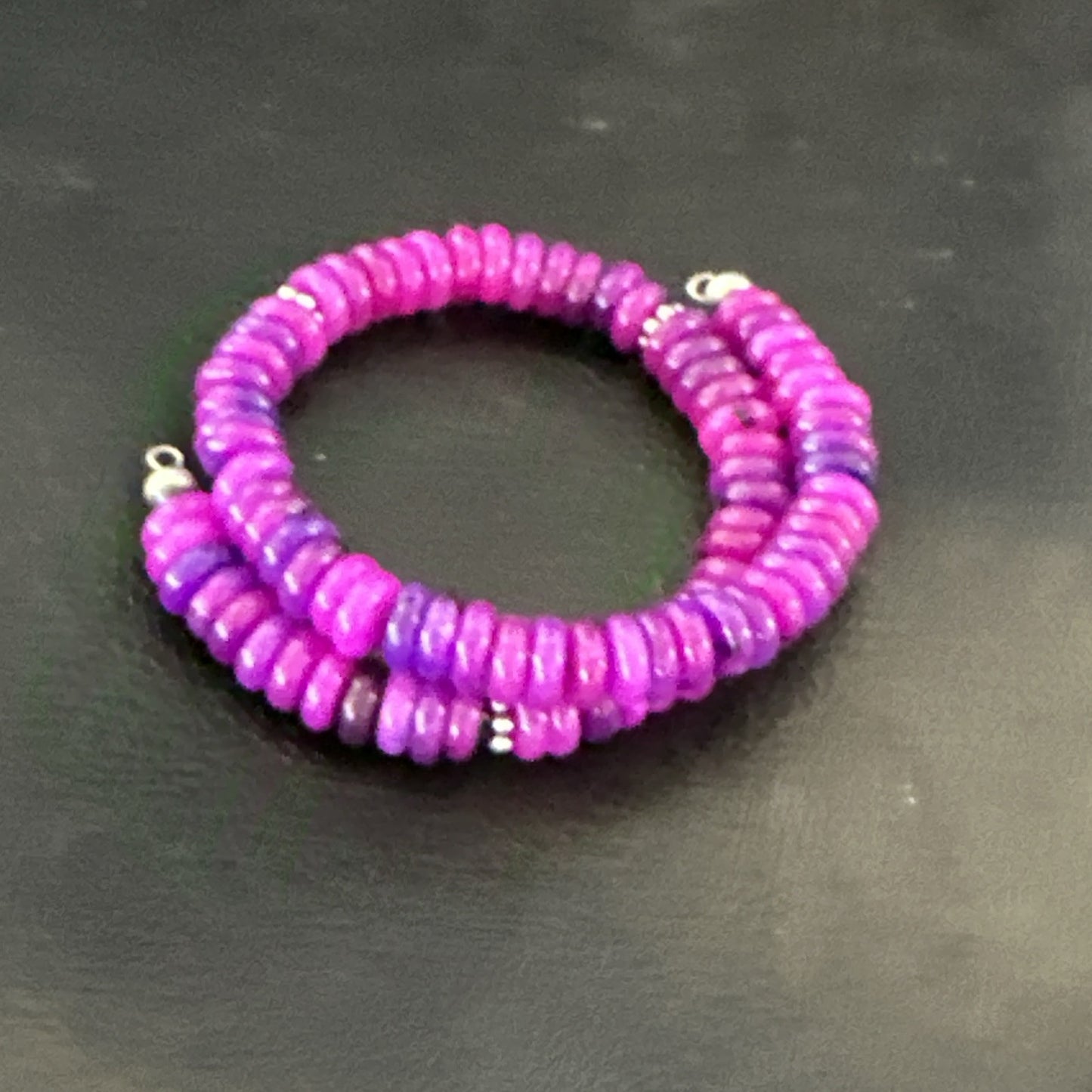 Purple Stone Turquoise 8mm Wire Bead Bracelet Navajo Sterling Silver 18898