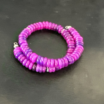 Purple Stone Turquoise 8mm Wire Bead Bracelet Navajo Sterling Silver 18898