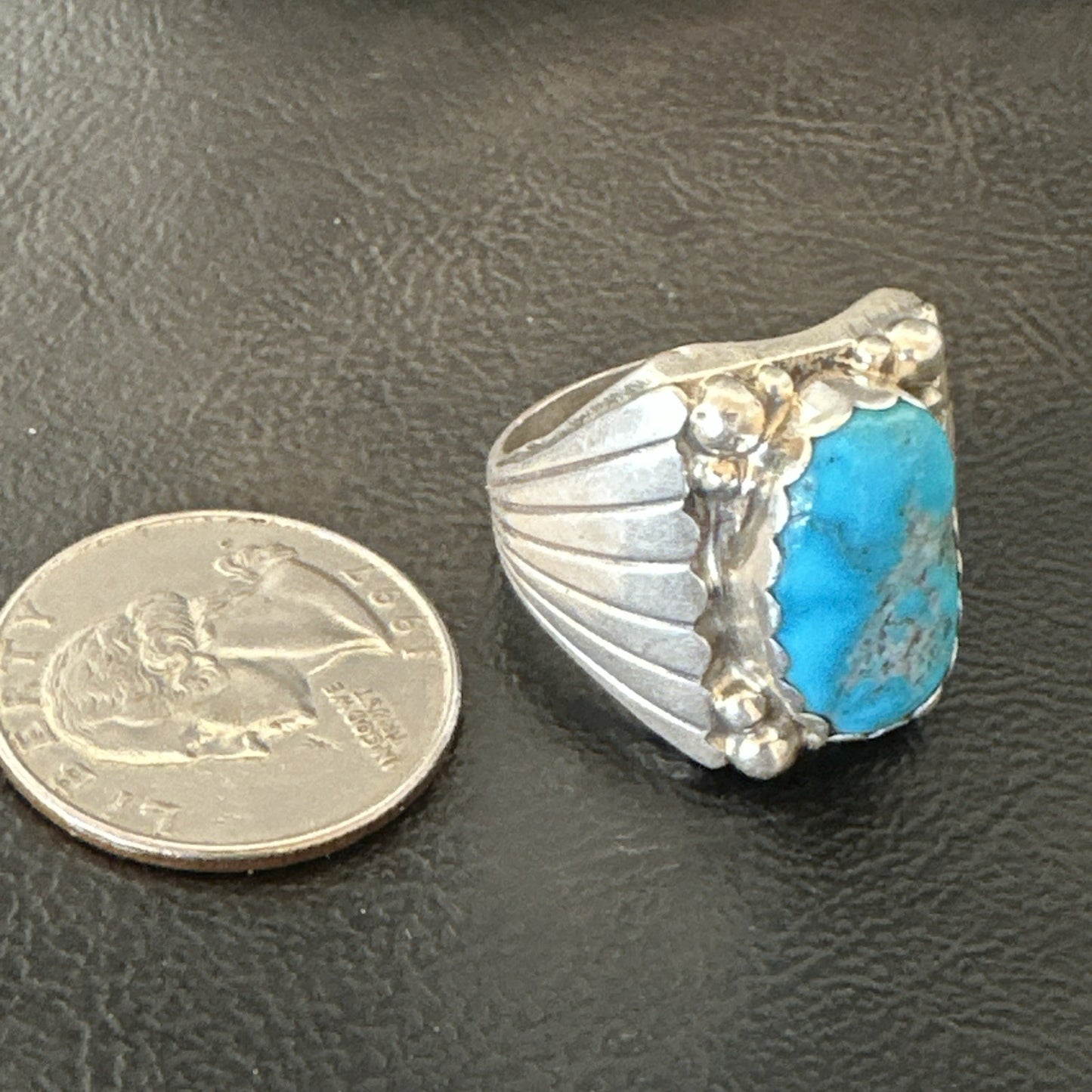 Navajo Sterling Silver Blue Kingman Turquoise Ring Size 10.75 19006