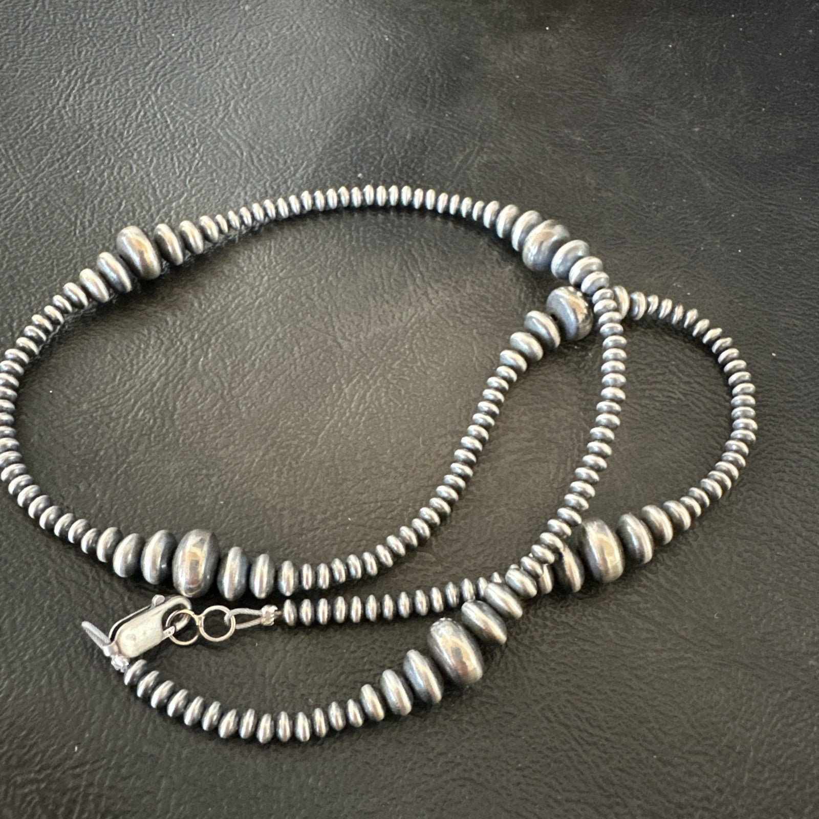 Designer Rondelle Flat Saucer Sterling Silver 20” Necklace 18935