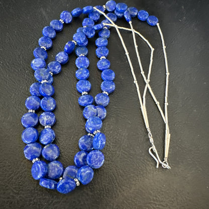 Blue Lapis Heishi 8mm Bead Liquid Sterling Silver 2 Strand Necklace 19" 18960