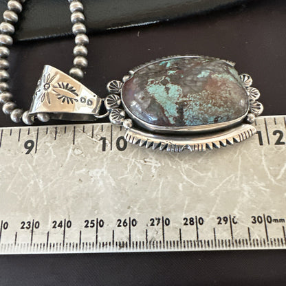 Yazzie Navajo Sterling Silver Blue Rustic Turquoise Necklace Pendant 3" 18997