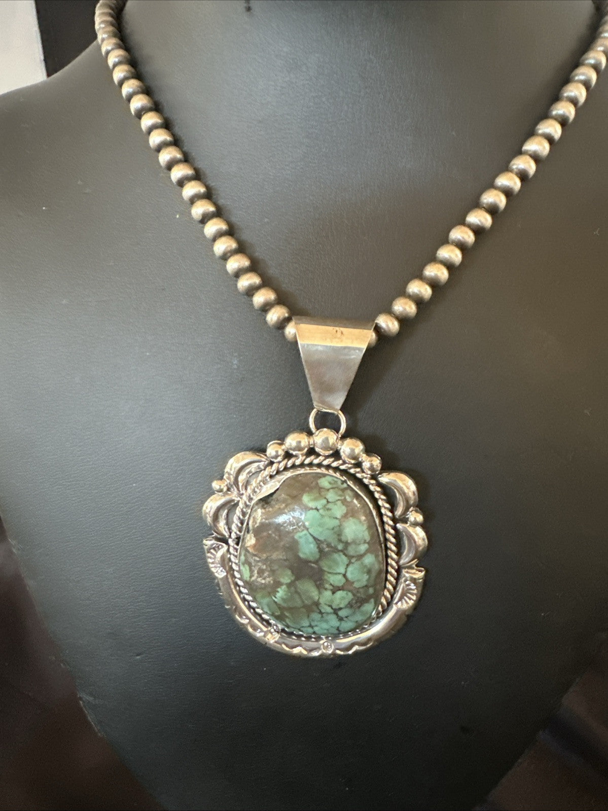 Yazzie Navajo Sterling Silver Blue Rustic Turquoise Necklace Pendant 18967