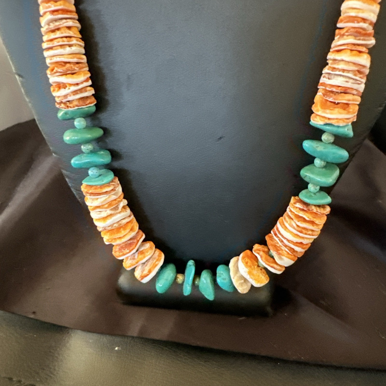 Santo Domingo Blue Turquoise Orange Spiny Bead Necklace 24" 18908