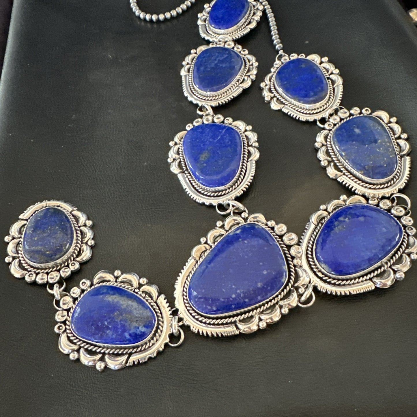 XXL Mens Womens Lapis Lazuli  Sterling Silver Beads Lariat Necklace 31" 18987