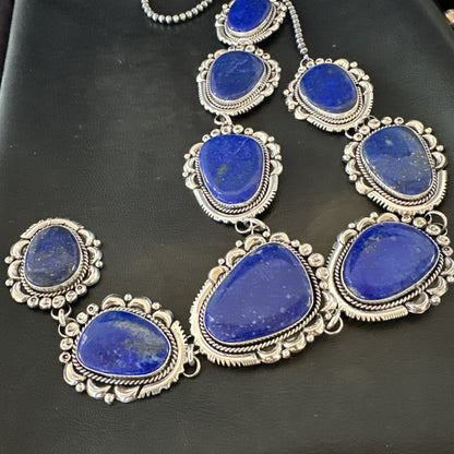 XXL Mens Womens Lapis Lazuli  Sterling Silver Beads Lariat Necklace 31" 18987