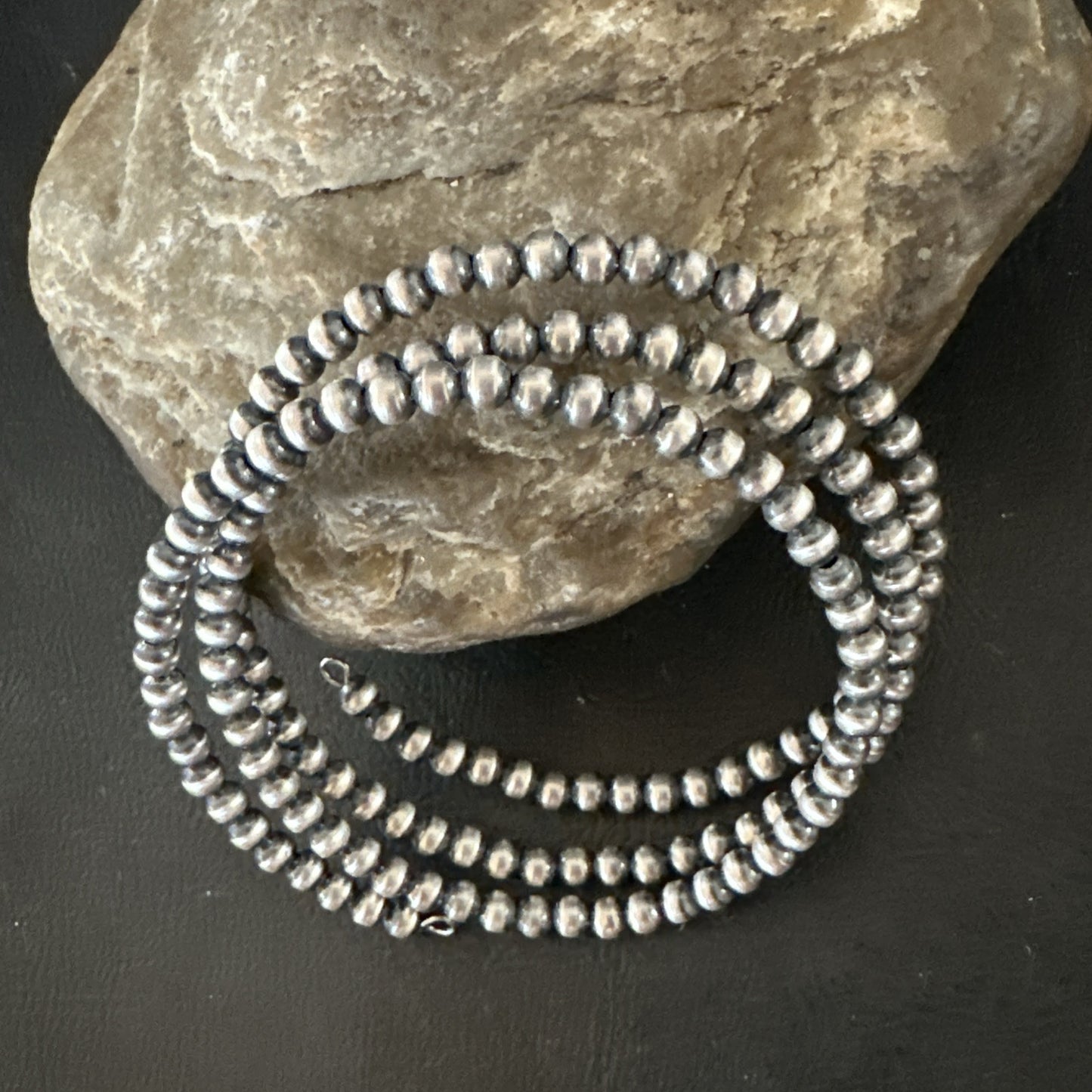 Sterling Silver Navajo Pearls 4mm Beads Stainless Steel Wire Wrap Bracelet 90413