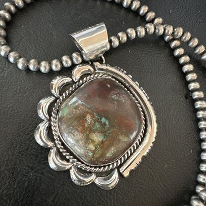 Yazzie Navajo Sterling Silver Blue Rustic Turquoise Necklace Pendant 18979