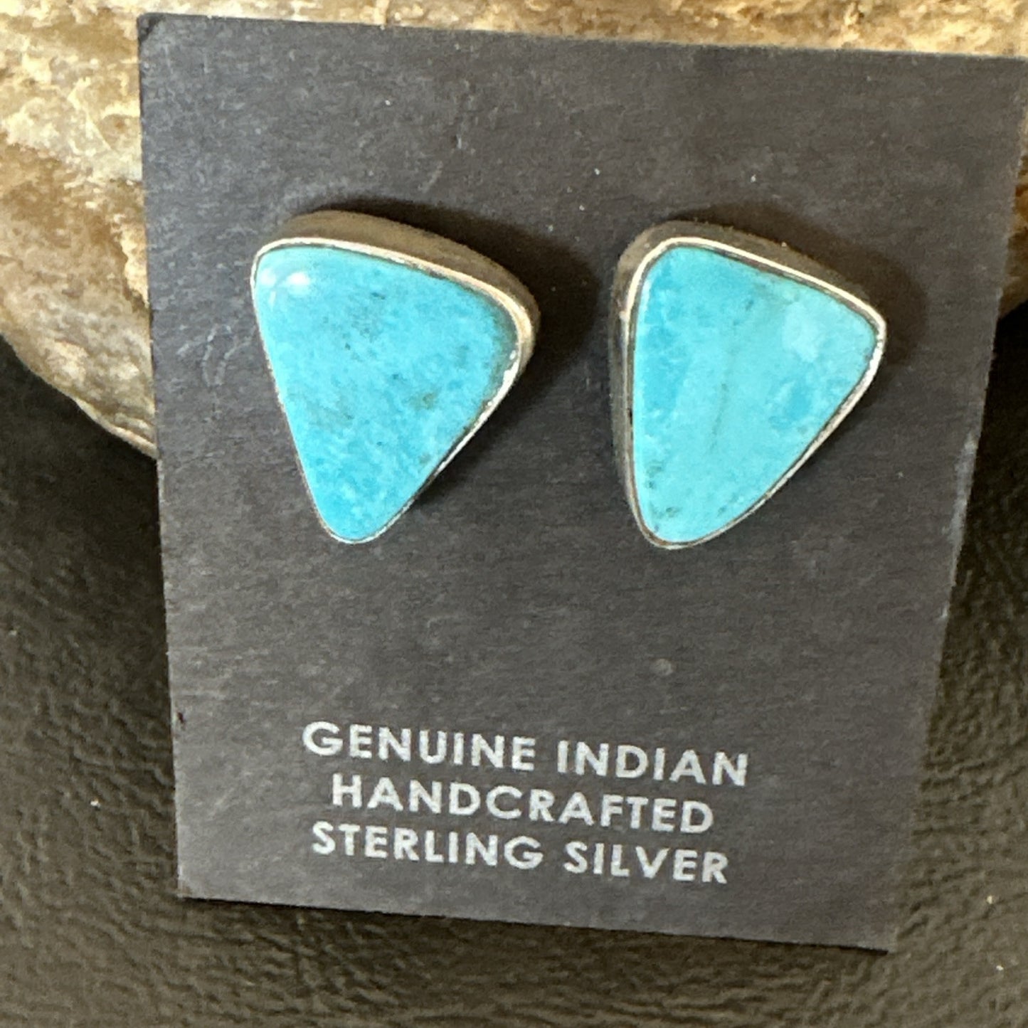 Blue Kingman Turquoise Navajo Sterling Silver Post Stud Earrings 18945