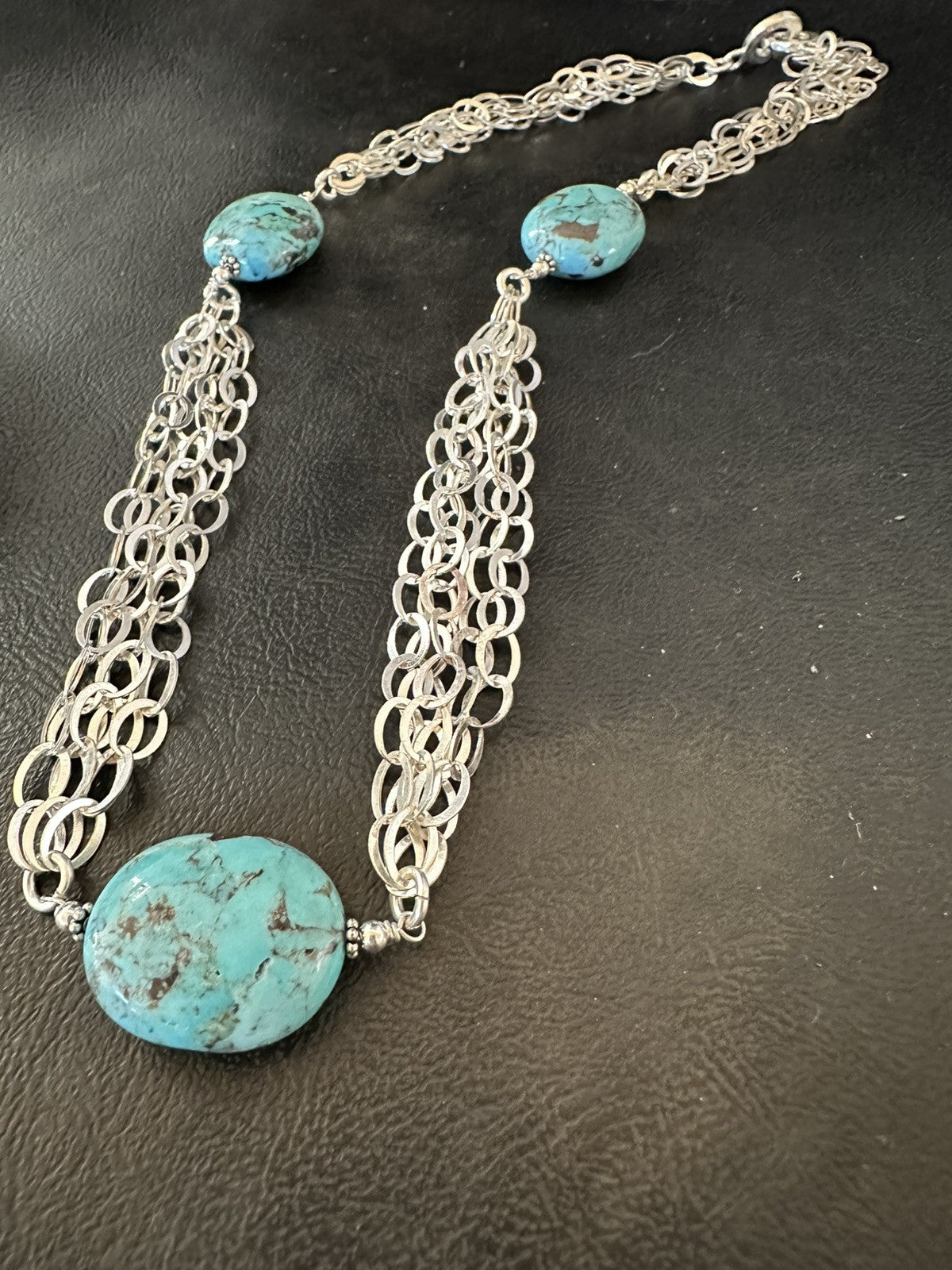 Sterling Silver Beads 5 Strand Chain Blue Nugget Turquoise Necklace 21" 18911