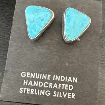 Blue Kingman Turquoise Navajo Sterling Silver Post Stud Earrings 18945