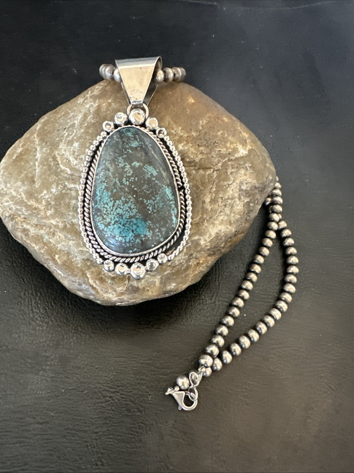 Men Women Navajo Sterling Silver Blue Spiderweb Turquoise Necklace Pendant 18965