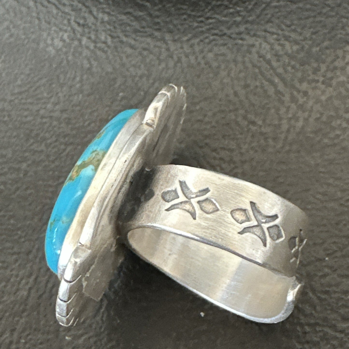 Navajo Sterling Silver Blue Kingman Turquoise Adjustable Ring Size 7 19005
