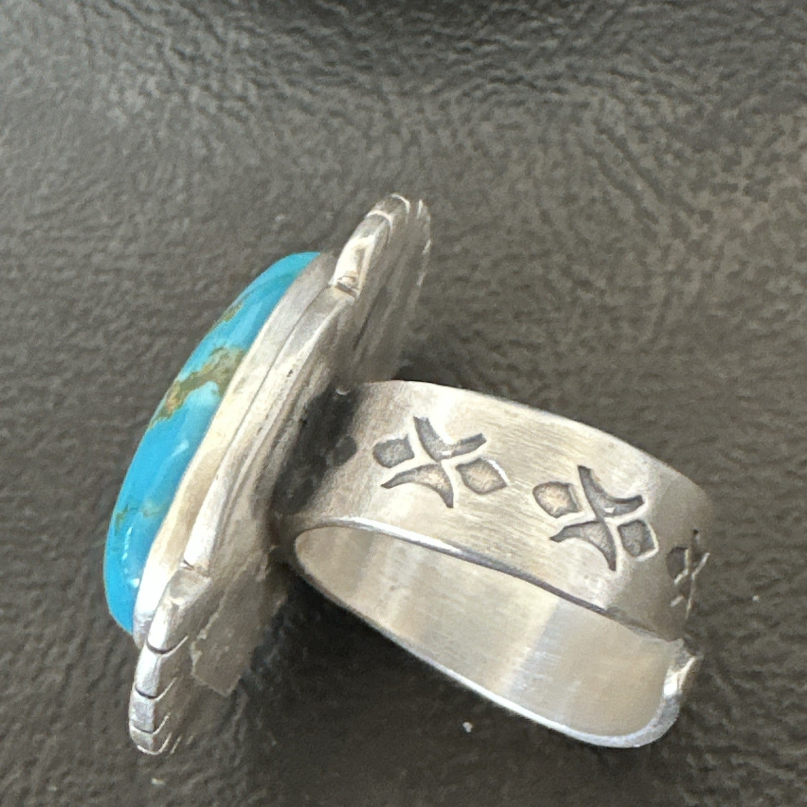 Navajo Sterling Silver Blue Kingman Turquoise Adjustable Ring Size 7 19005