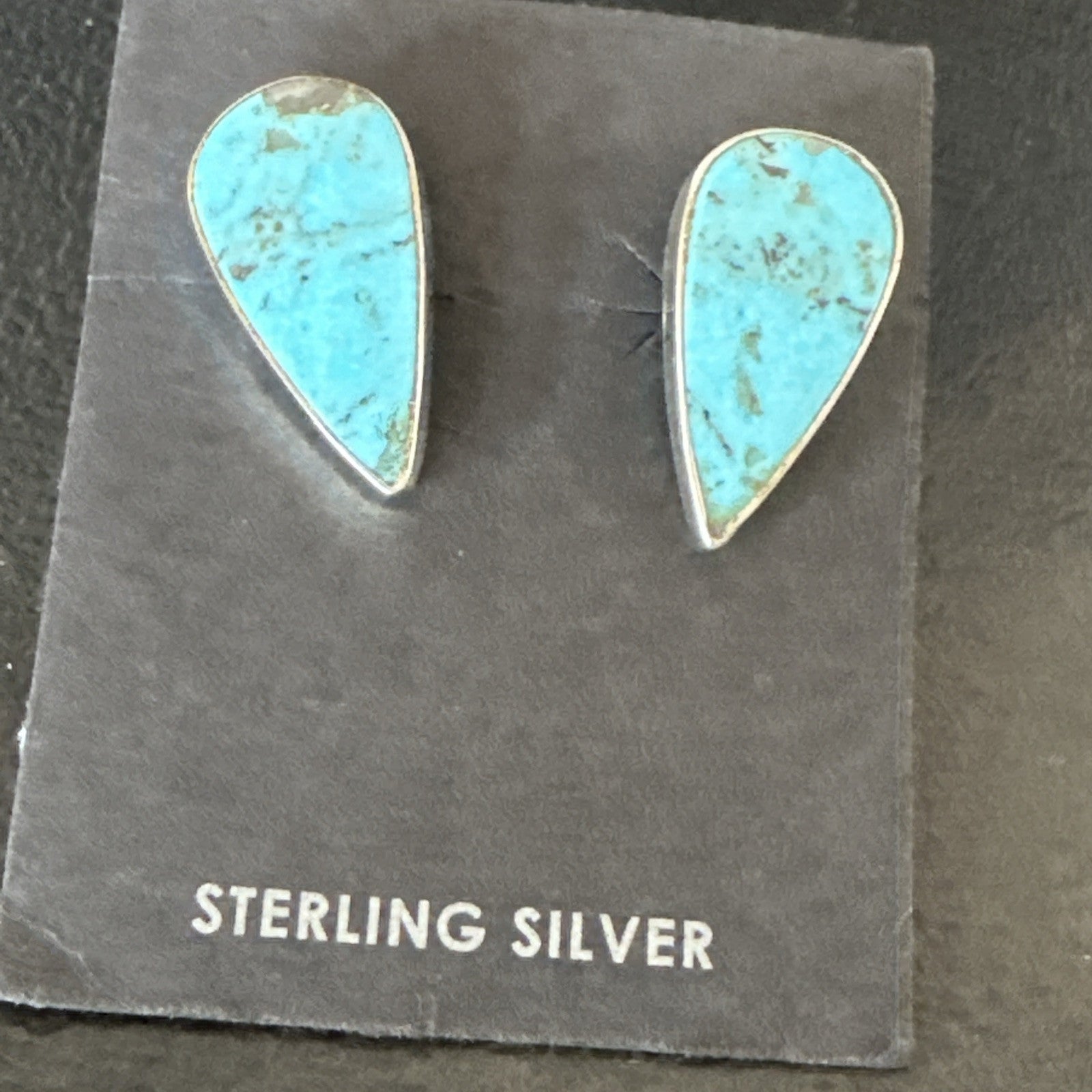 Blue Kingman Turquoise Navajo Sterling Silver Post Stud Earrings 18951