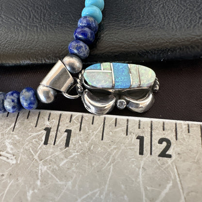 WoMens Opal Inlay Pendant Navajo Sterling Silver Blue Lapis Bead Necklace 18916