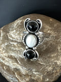 Women's Black Onyx White MOP Cluster Navajo Ring Size 6 | Sterling Silver | Authentic Native American Handmade | 18887