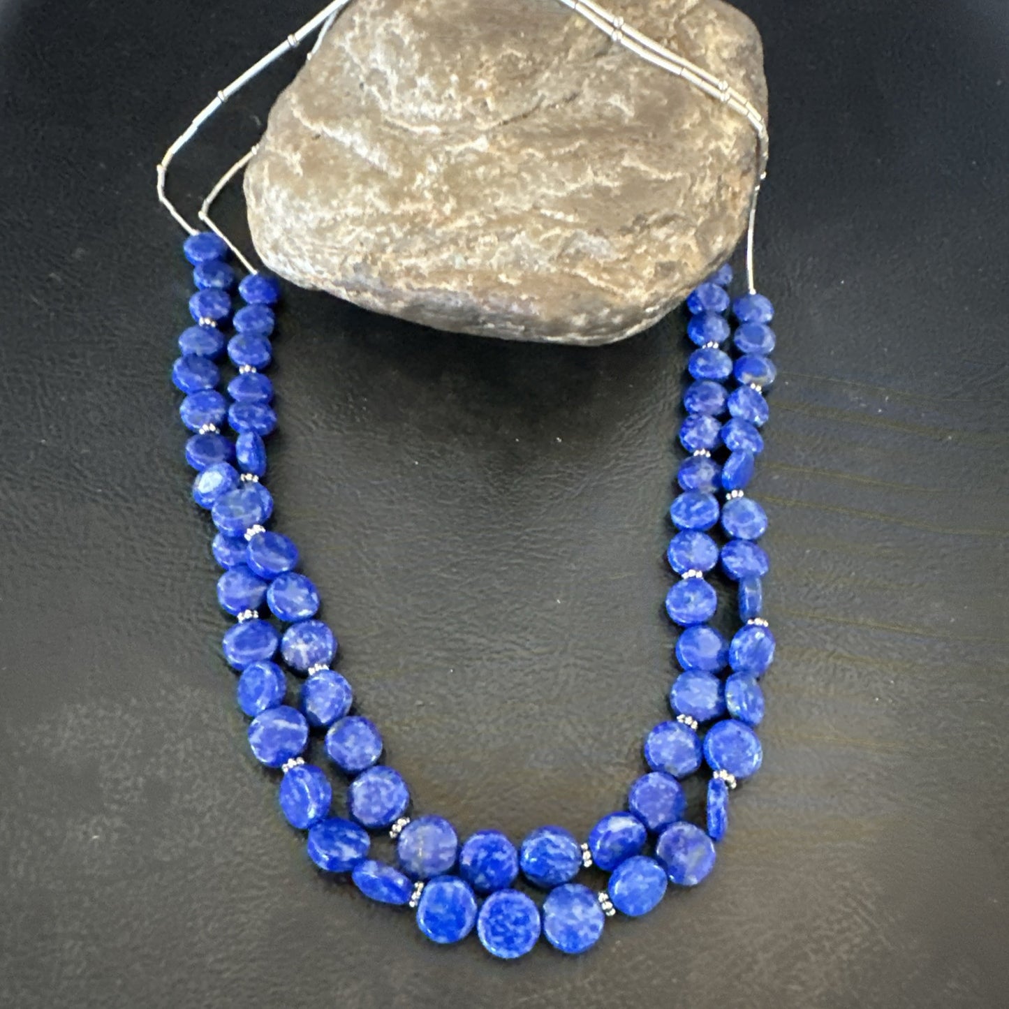 Blue Lapis Heishi 8mm Bead Liquid Sterling Silver 2 Strand Necklace 19" 18960